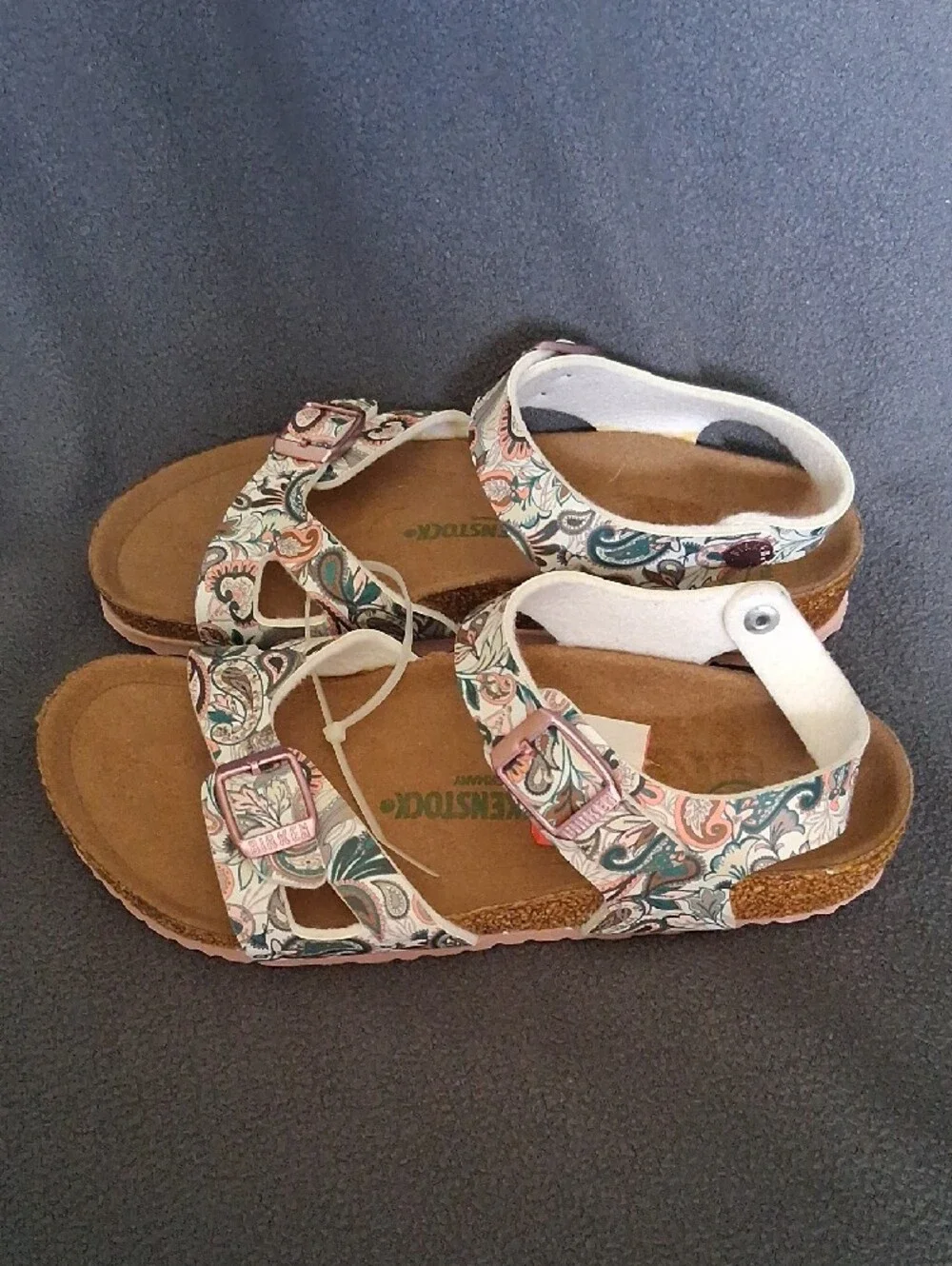 Birkenstock Paisley Double Buckle Sandals - Cream & Teal Size 33 Girl/ 21 Cm